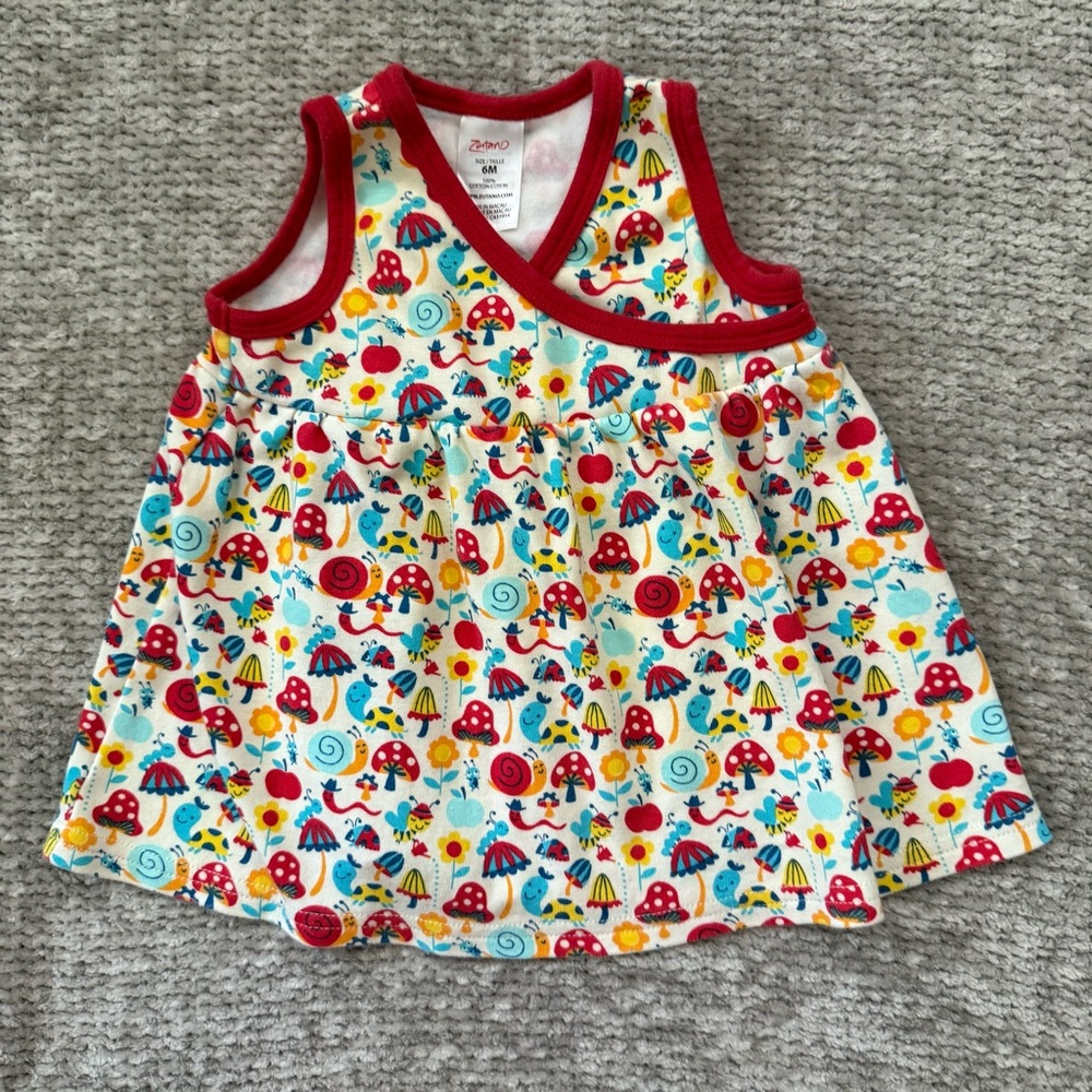Zutano‎ Baby Dress 6M Colorful Mushroom Snail Print Sleeveless Cotton